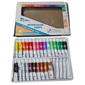 30 Count Watercolor Paints Set 12ml Tubes Artist Grade Assorted Colors 0.4 fl oz